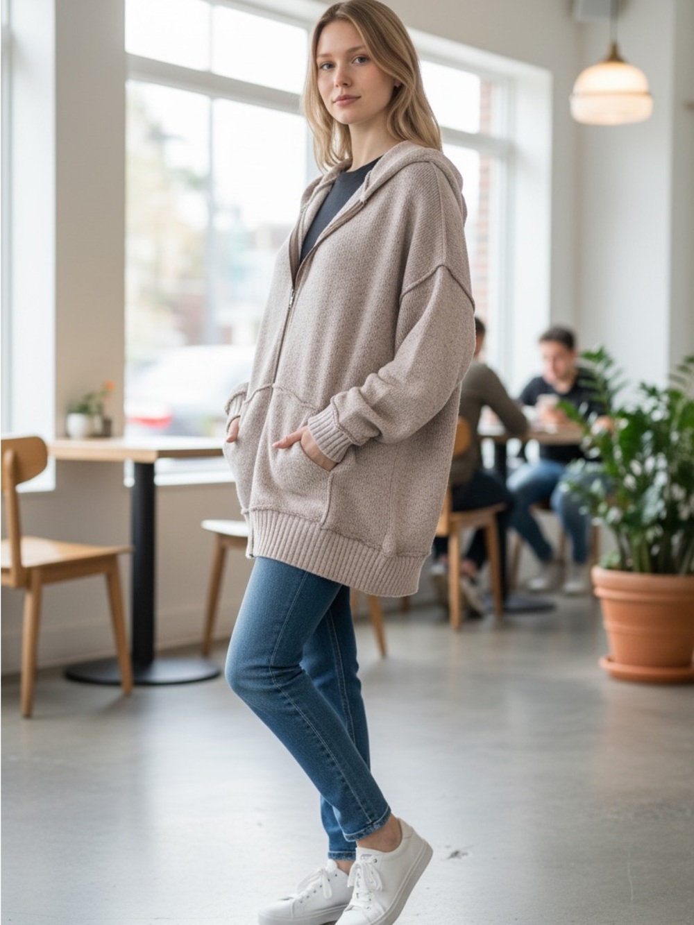 Free people xs over sized zipper hoodie